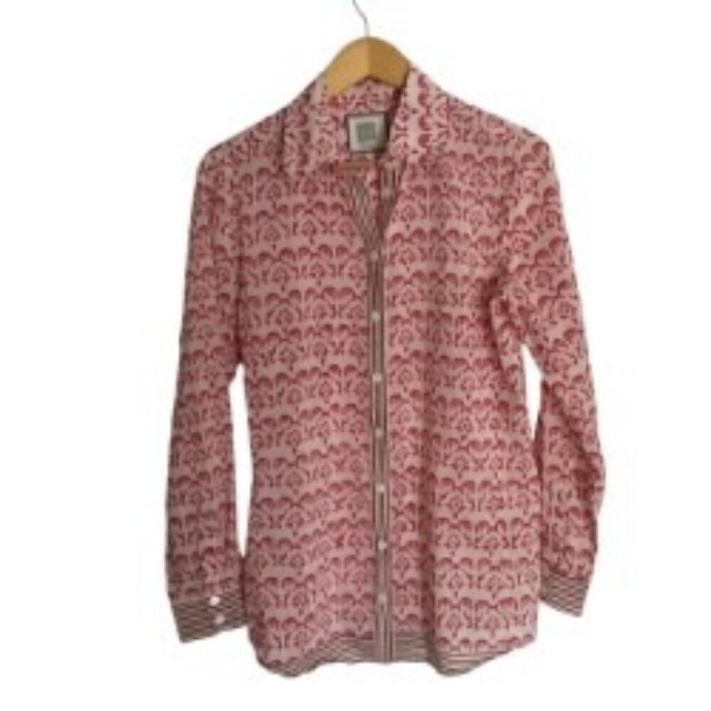 Bell by Alicia Bell Pink Silk Blend Printed Button Down Shirt 8